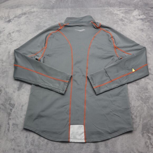 Saucony Jacket Mens Small Gray Orange Running Workout 1/4 Zip Coat Sweater Run - Picture 9 of 16